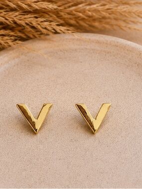 Gold Minimalist V Stud Earrings Designer Inspired